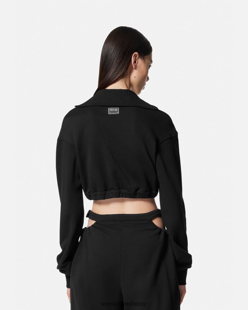 Versace sudadera corta con hebilla barroca negro ropa mujer 84626J2229