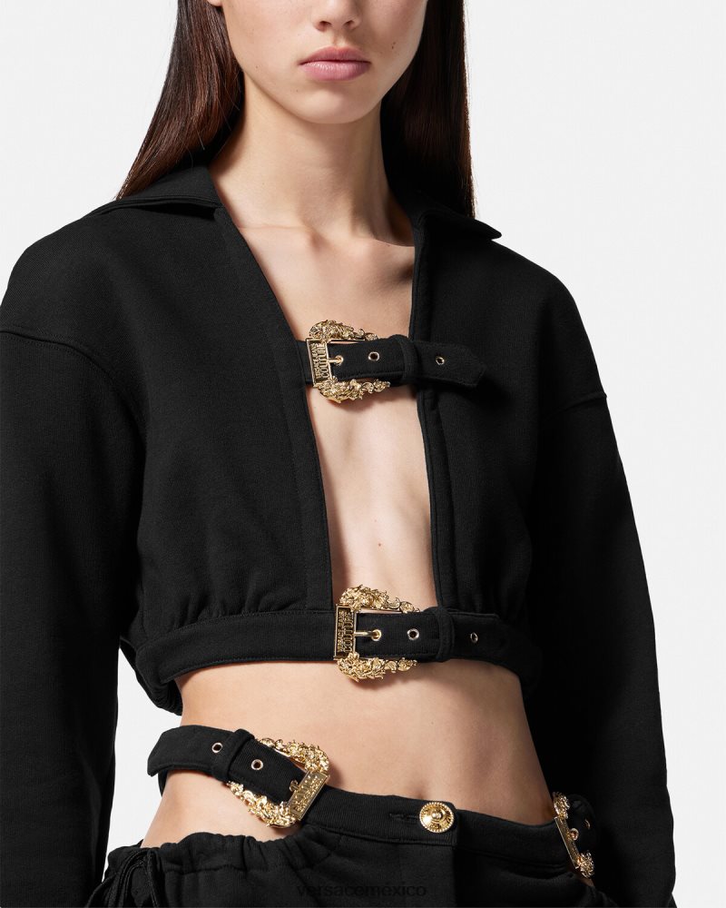 Versace sudadera corta con hebilla barroca negro ropa mujer 84626J2229
