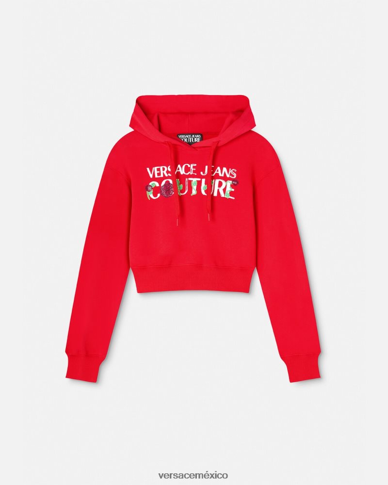 Versace sudadera corta con logo y rosas naranja ropa mujer 84626J2170