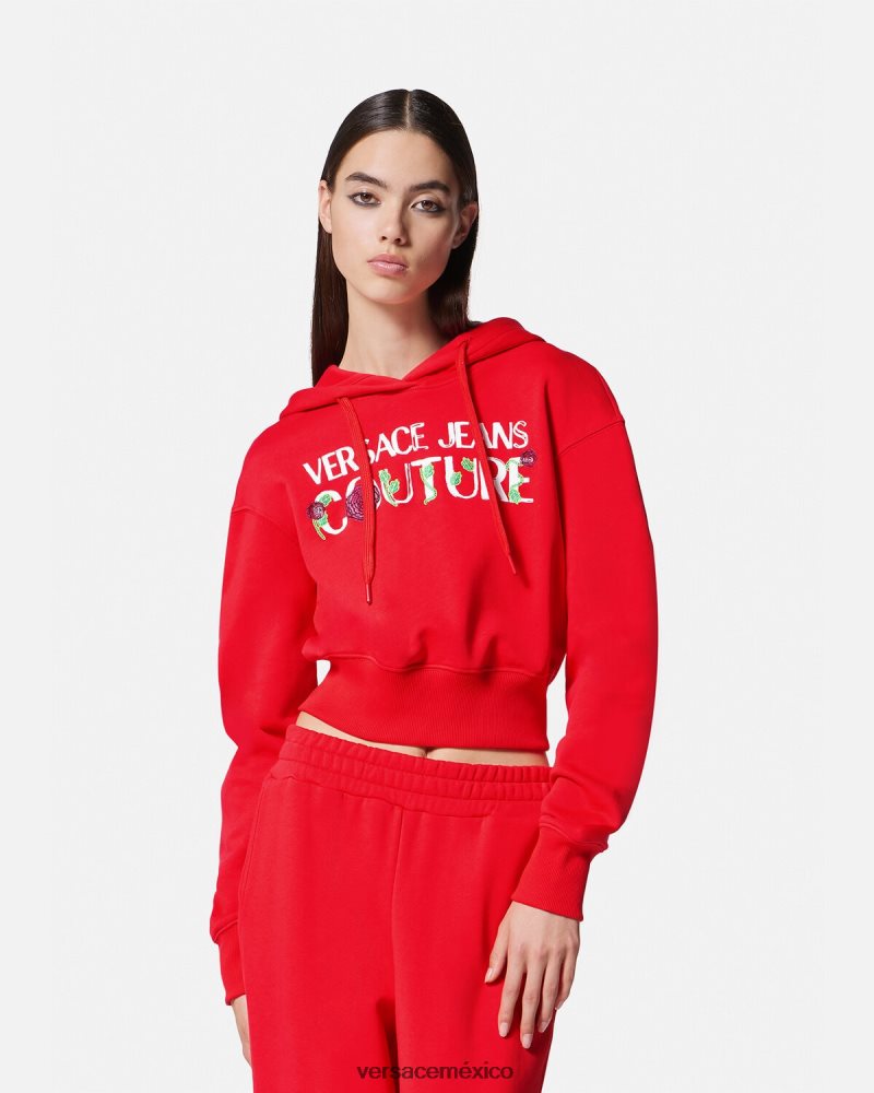 Versace sudadera corta con logo y rosas naranja ropa mujer 84626J2170