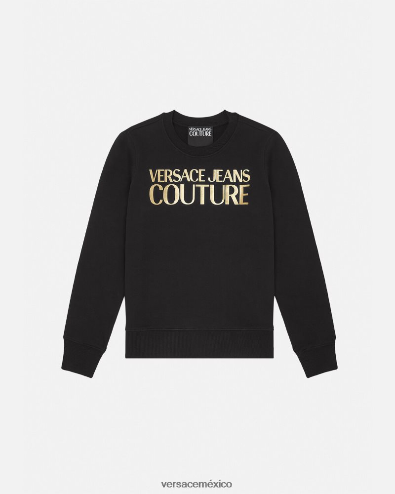 Versace suéter con logo oro negro ropa mujer 84626J2155