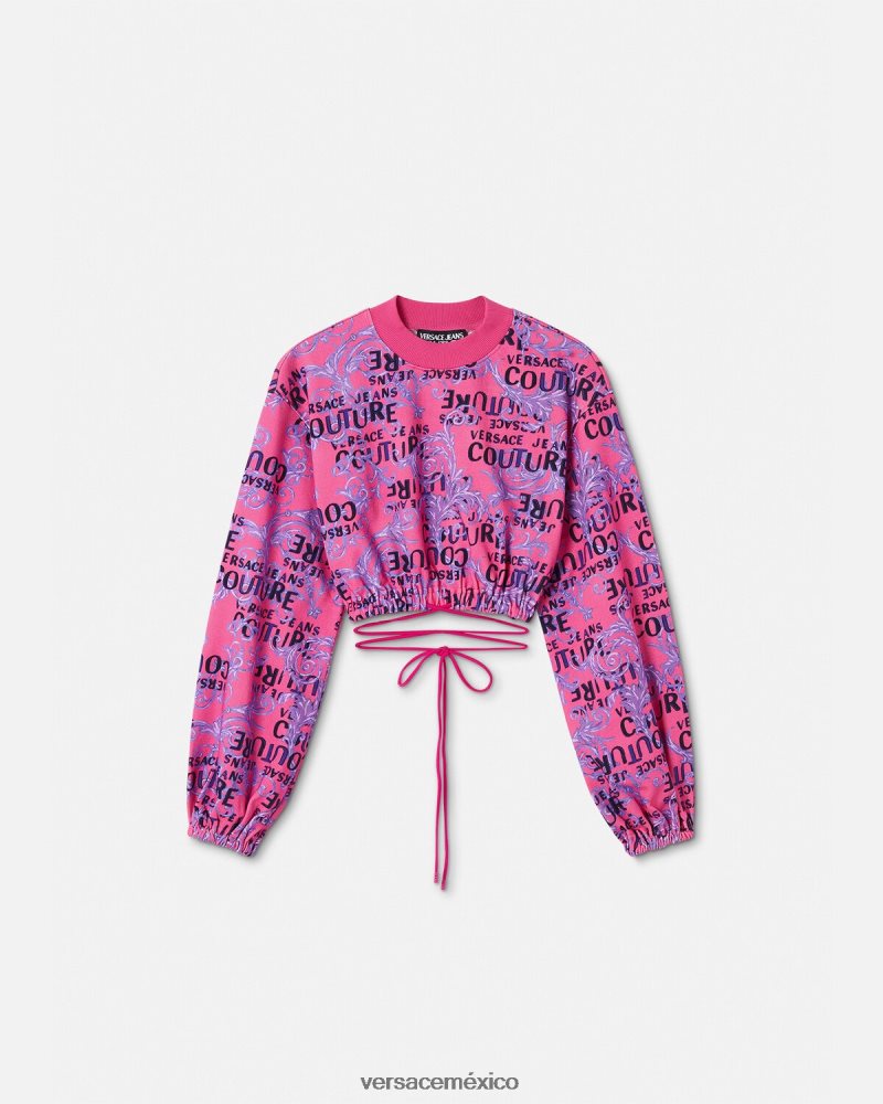 Versace sudadera corta de alta costura con logo fucsia ropa mujer 84626J2226