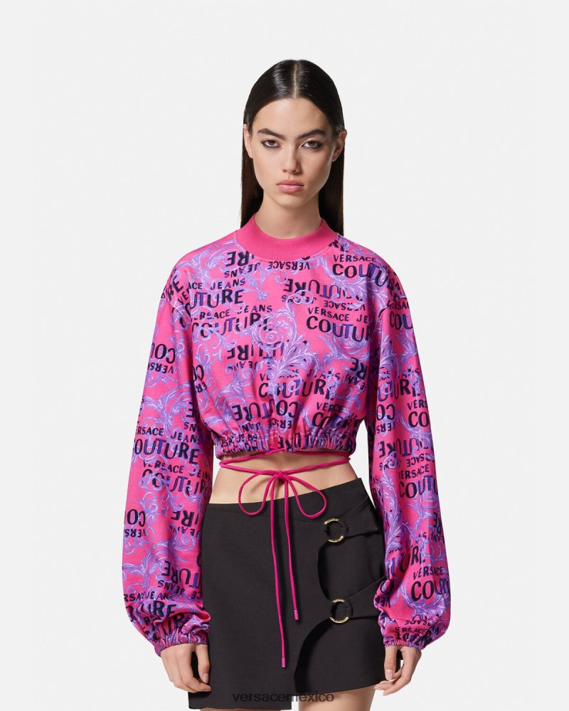 Versace sudadera corta de alta costura con logo fucsia ropa mujer 84626J2226