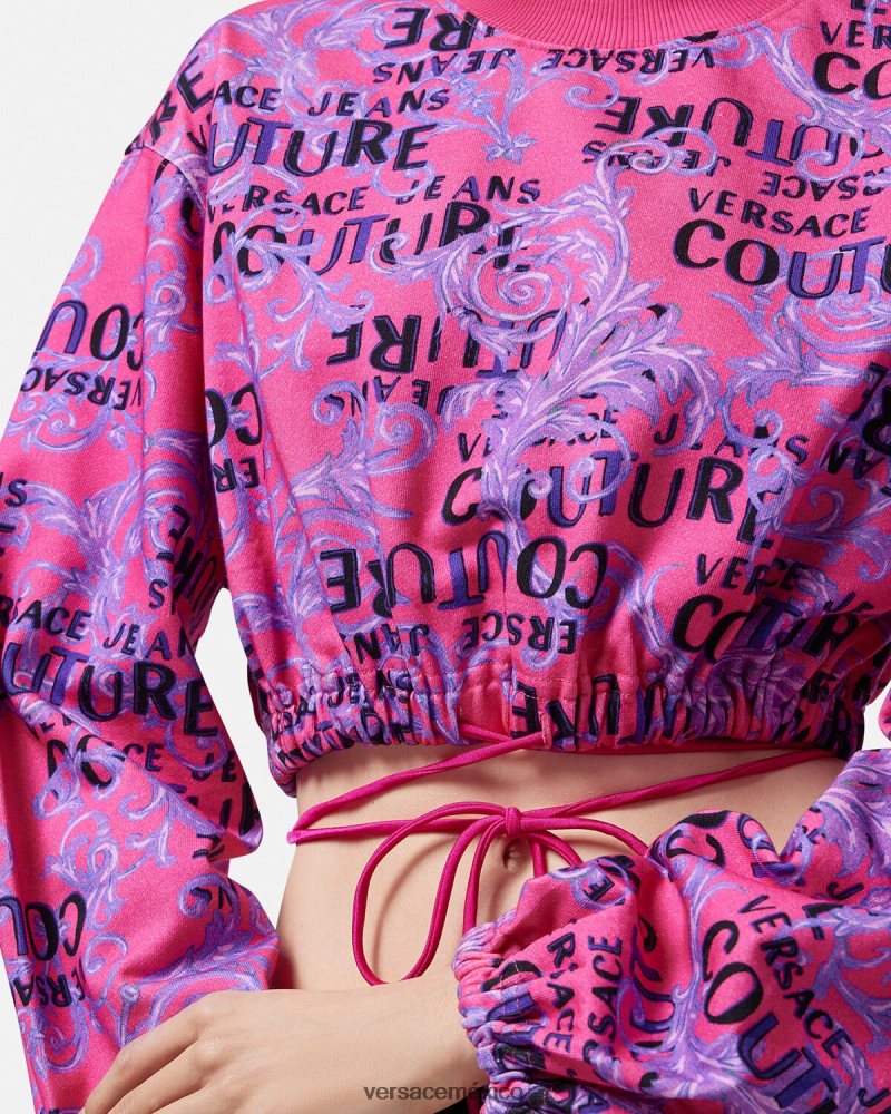 Versace sudadera corta de alta costura con logo fucsia ropa mujer 84626J2226