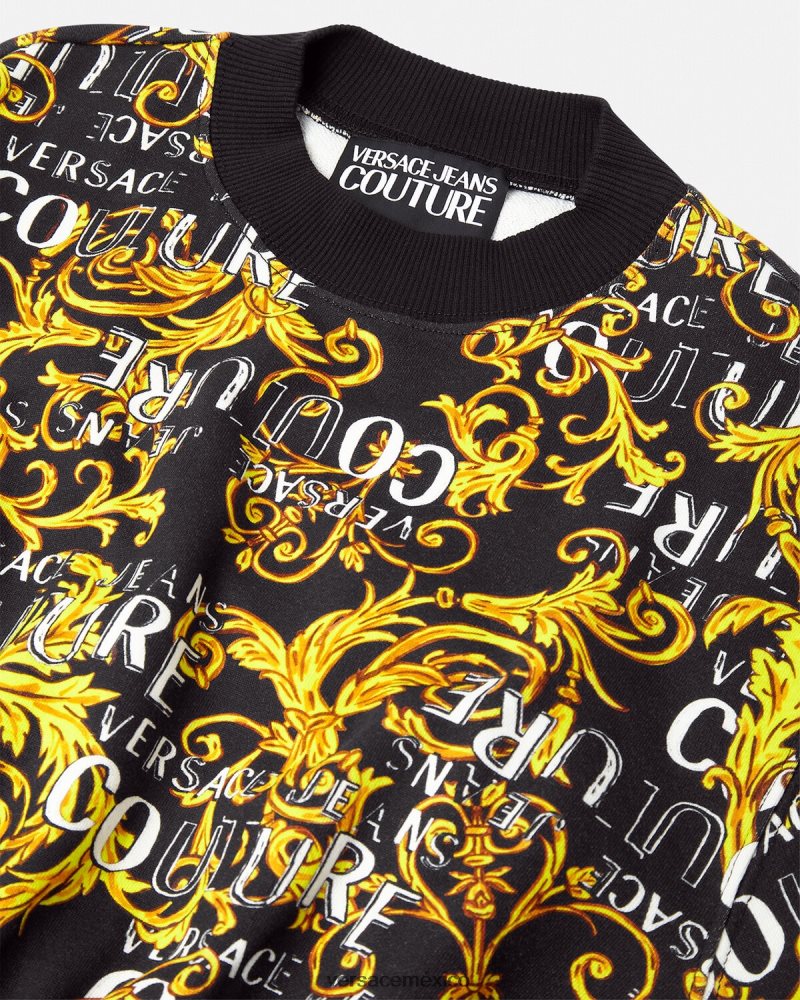 Versace sudadera corta de alta costura con logo oro negro ropa mujer 84626J2224