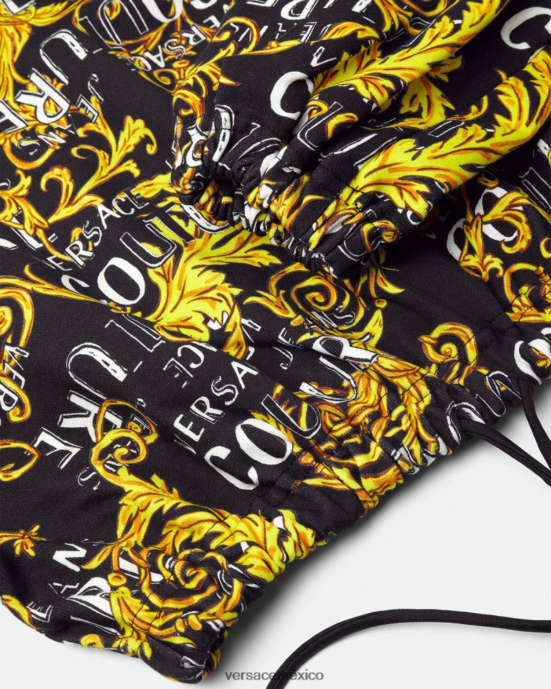 Versace sudadera corta de alta costura con logo oro negro ropa mujer 84626J2224