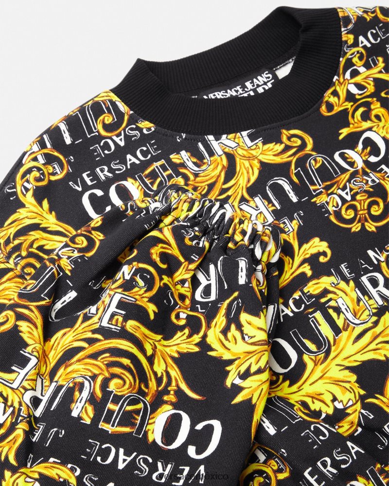 Versace sudadera corta de alta costura con logo oro negro ropa mujer 84626J2224