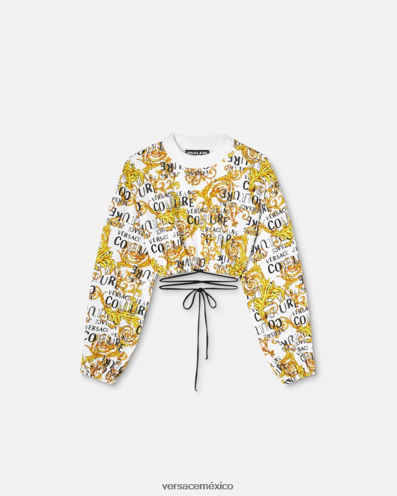 Versace sudadera corta de alta costura con logo oro y blanco ropa mujer 84626J2225