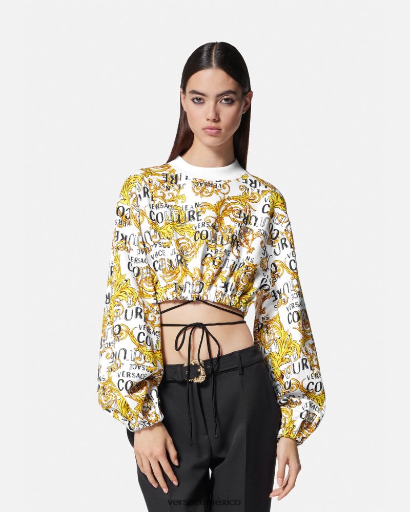 Versace sudadera corta de alta costura con logo oro y blanco ropa mujer 84626J2225