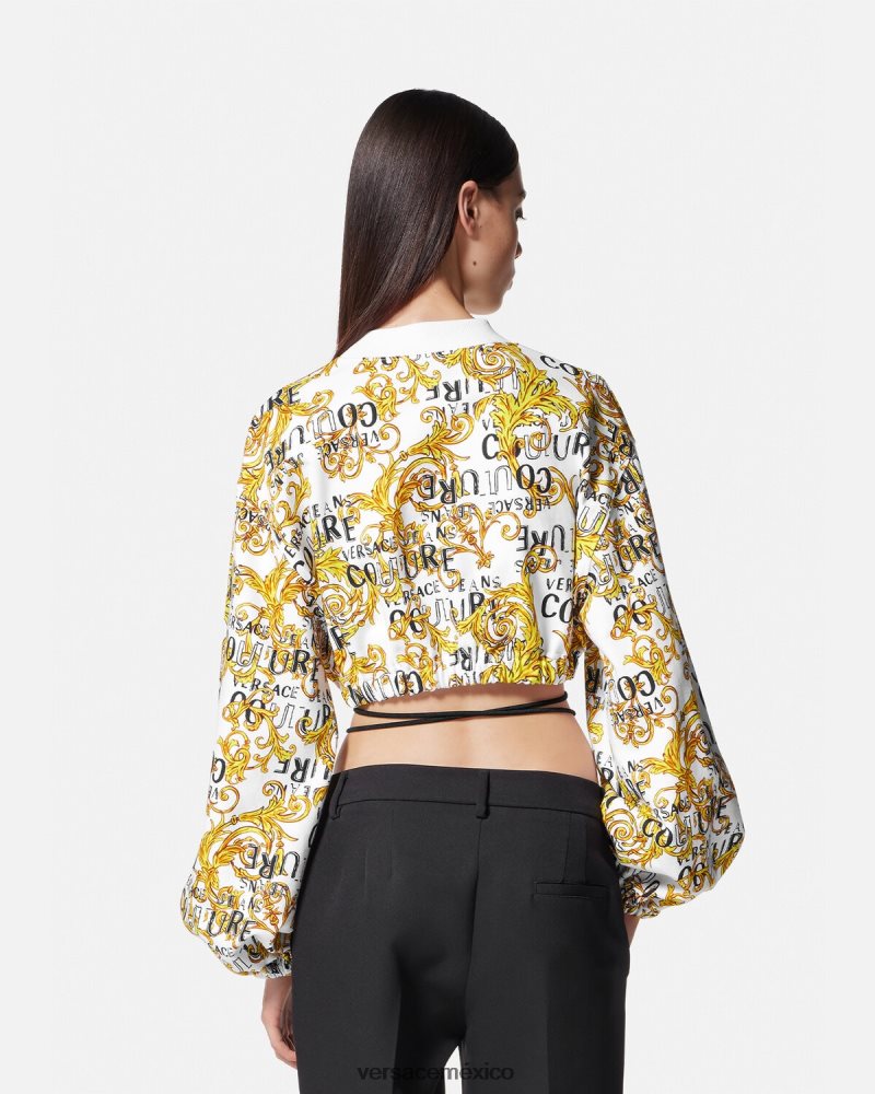 Versace sudadera corta de alta costura con logo oro y blanco ropa mujer 84626J2225
