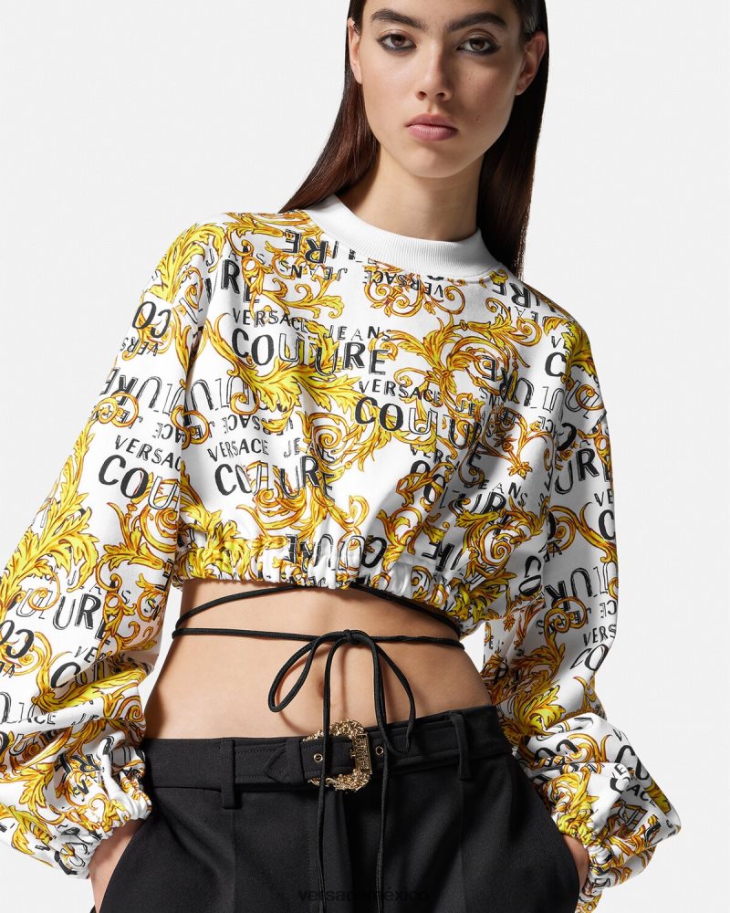 Versace sudadera corta de alta costura con logo oro y blanco ropa mujer 84626J2225