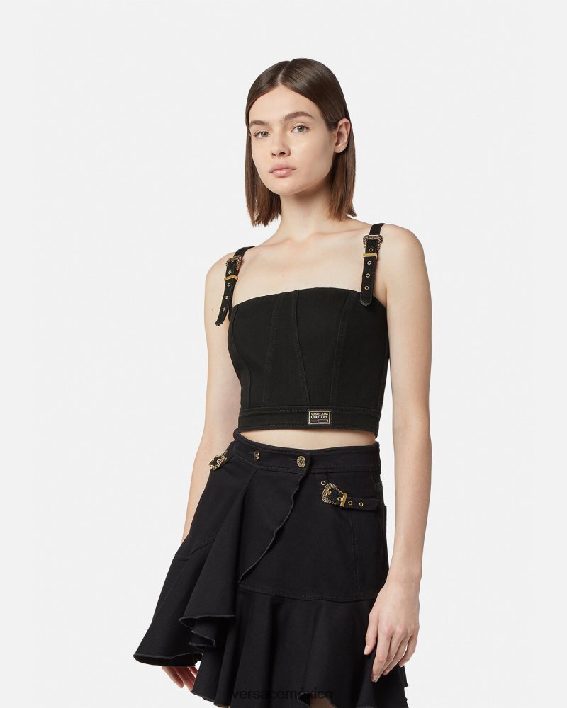 Versace top bustier de alta costura barroca con 1 hebilla negro ropa mujer 84626J2219