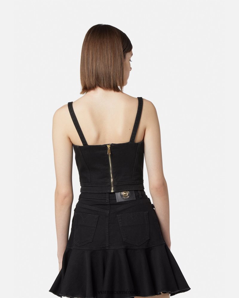 Versace top bustier de alta costura barroca con 1 hebilla negro ropa mujer 84626J2219