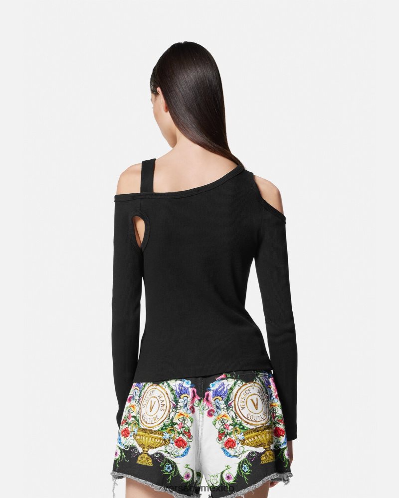 Versace top con abertura y hebilla barroca negro ropa mujer 84626J2147