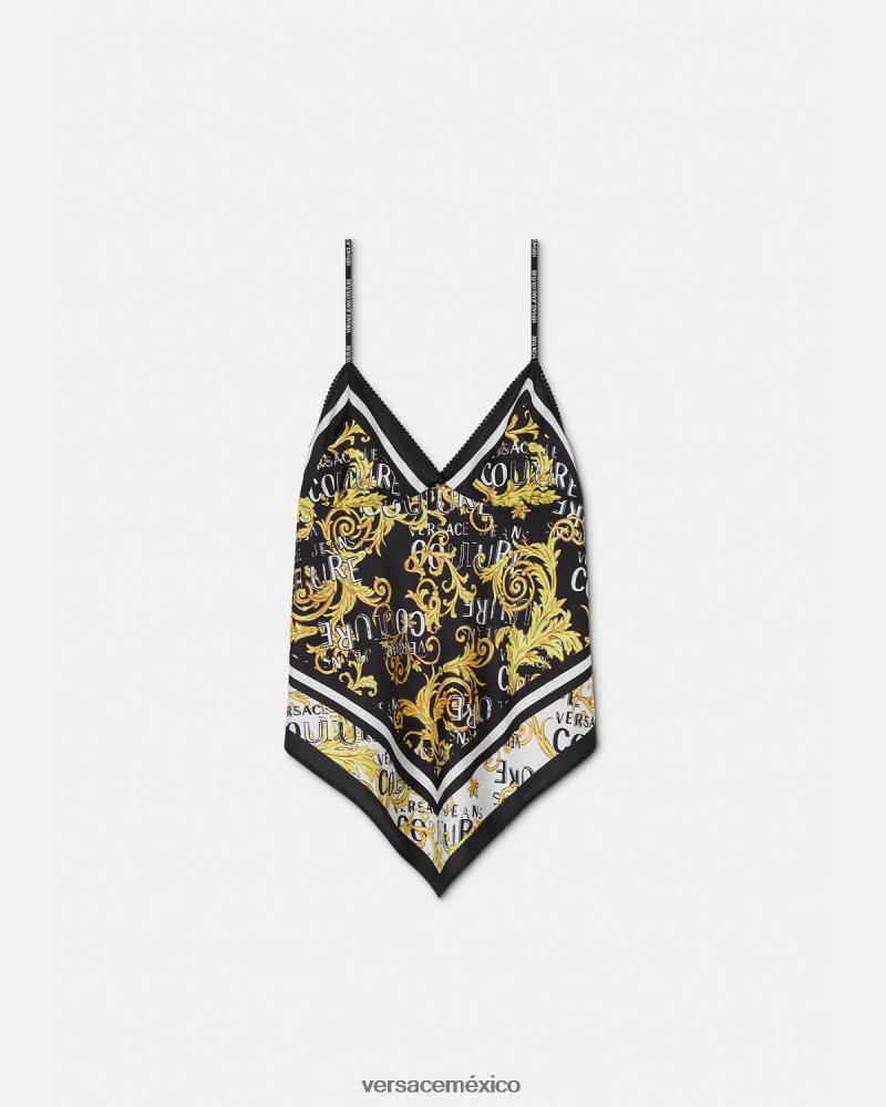 Versace top con logo y fular de alta costura oro negro ropa mujer 84626J2206