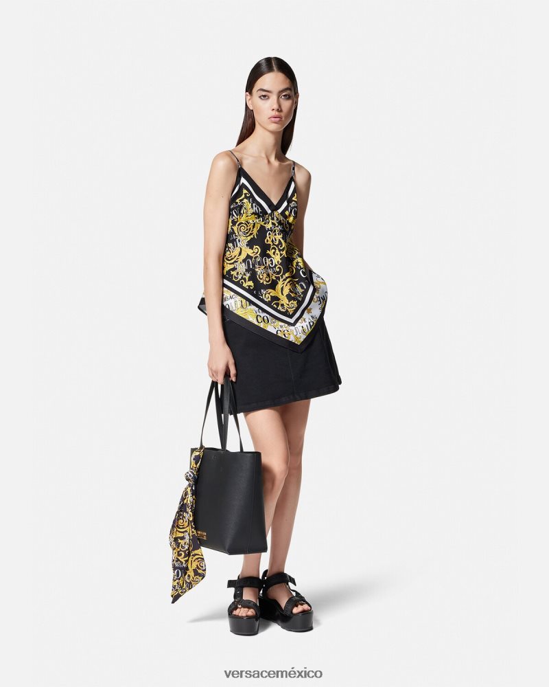 Versace top con logo y fular de alta costura oro negro ropa mujer 84626J2206