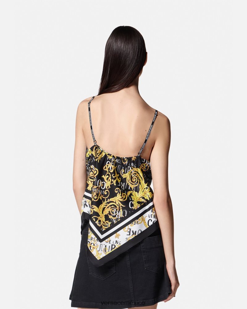 Versace top con logo y fular de alta costura oro negro ropa mujer 84626J2206