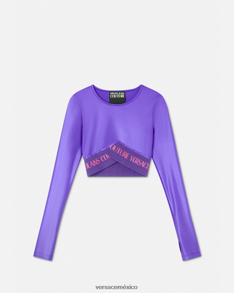 Versace top corto con logo Violeta ropa mujer 84626J2215