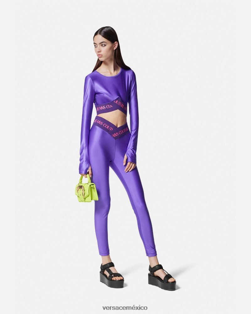 Versace top corto con logo Violeta ropa mujer 84626J2215
