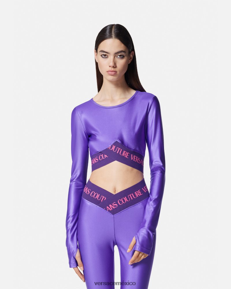 Versace top corto con logo Violeta ropa mujer 84626J2215