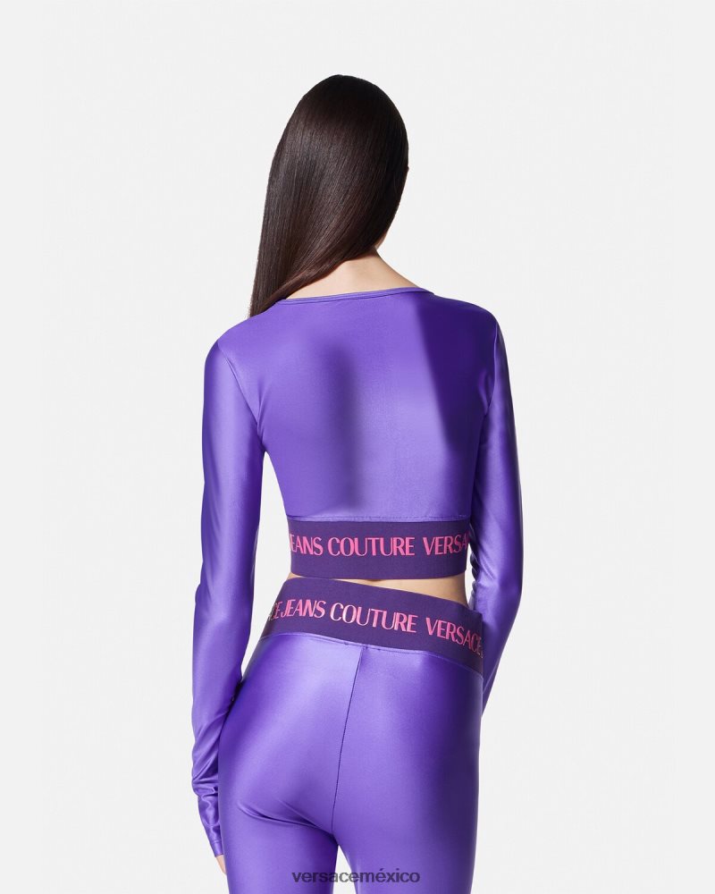 Versace top corto con logo Violeta ropa mujer 84626J2215