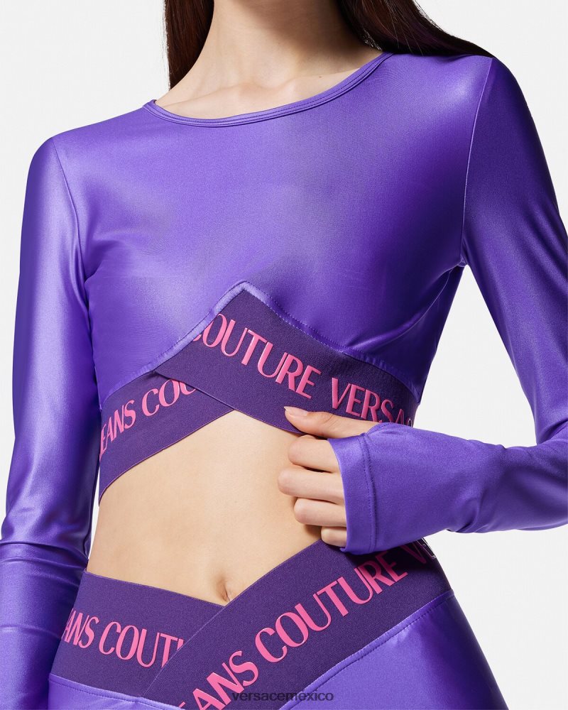 Versace top corto con logo Violeta ropa mujer 84626J2215