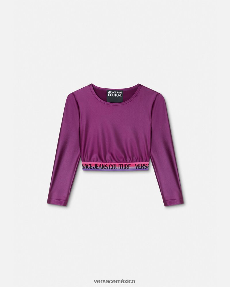 Versace top corto con logo Violeta ropa mujer 84626J2216