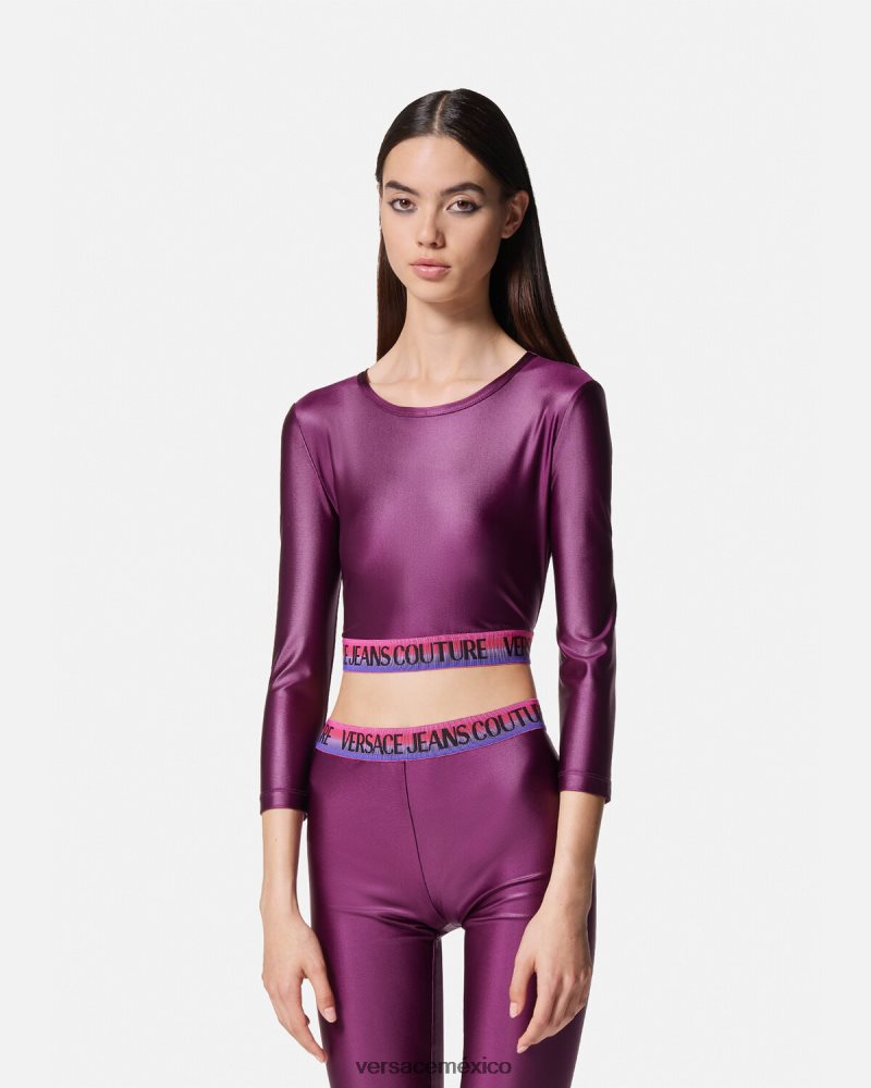 Versace top corto con logo Violeta ropa mujer 84626J2216