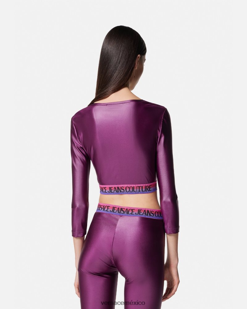 Versace top corto con logo Violeta ropa mujer 84626J2216