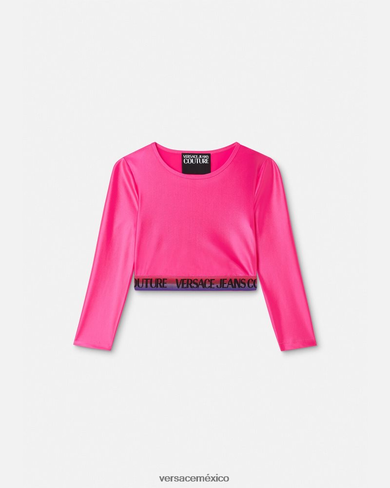 Versace top corto con logo fucsia ropa mujer 84626J2214
