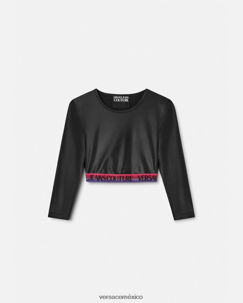 Versace top corto con logo negro ropa mujer 84626J2146