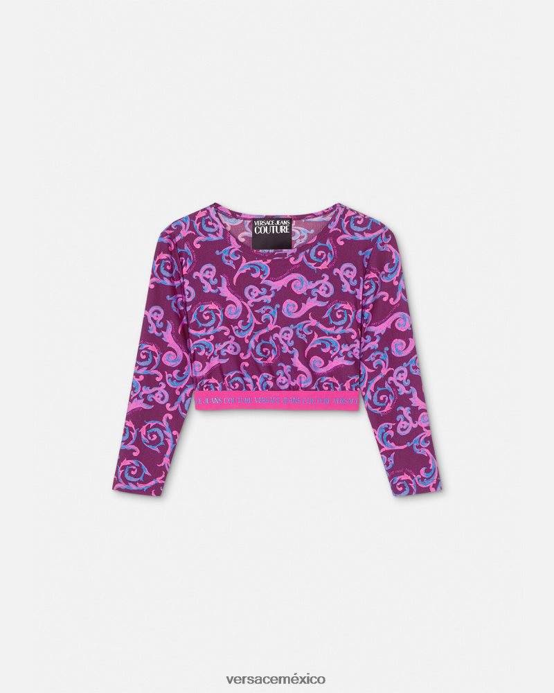 Versace top corto de alta costura con boceto Violeta ropa mujer 84626J2166