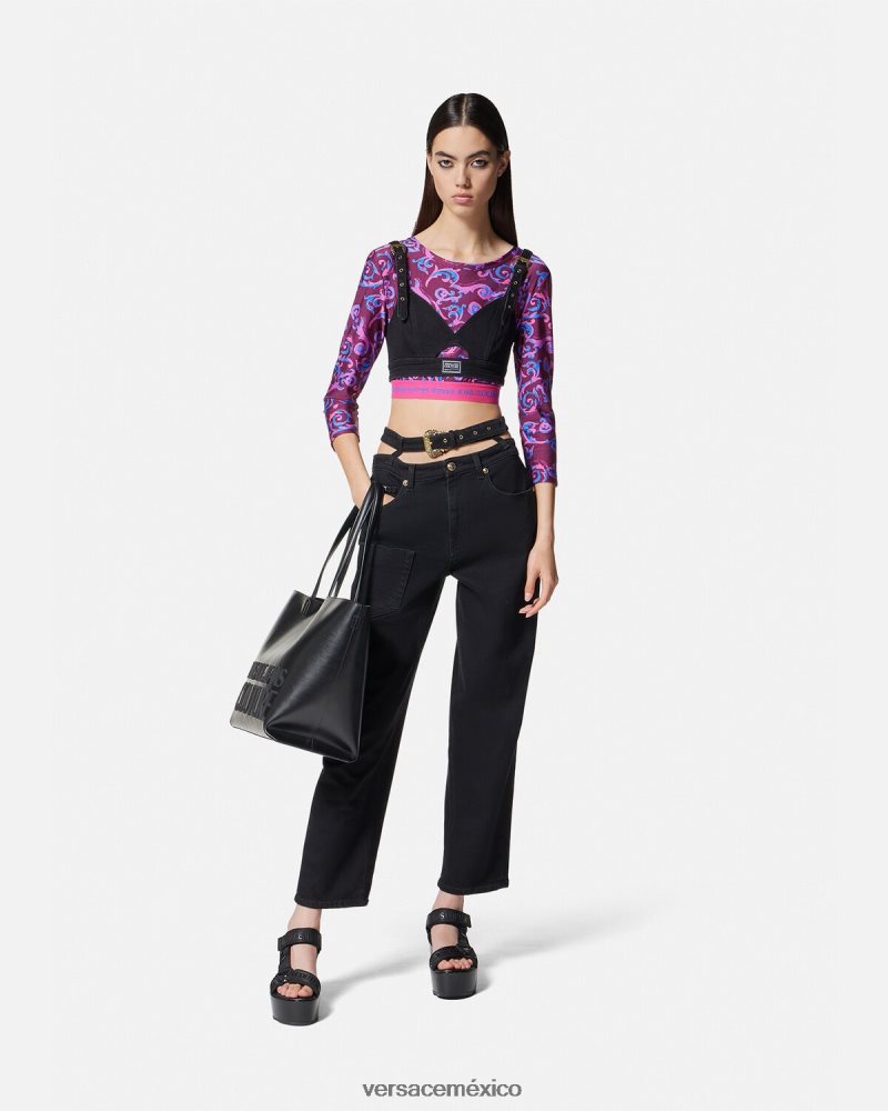 Versace top corto de alta costura con boceto Violeta ropa mujer 84626J2166