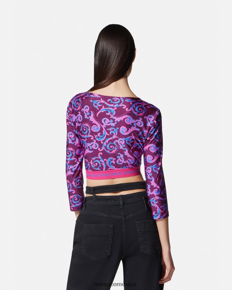 Versace top corto de alta costura con boceto Violeta ropa mujer 84626J2166