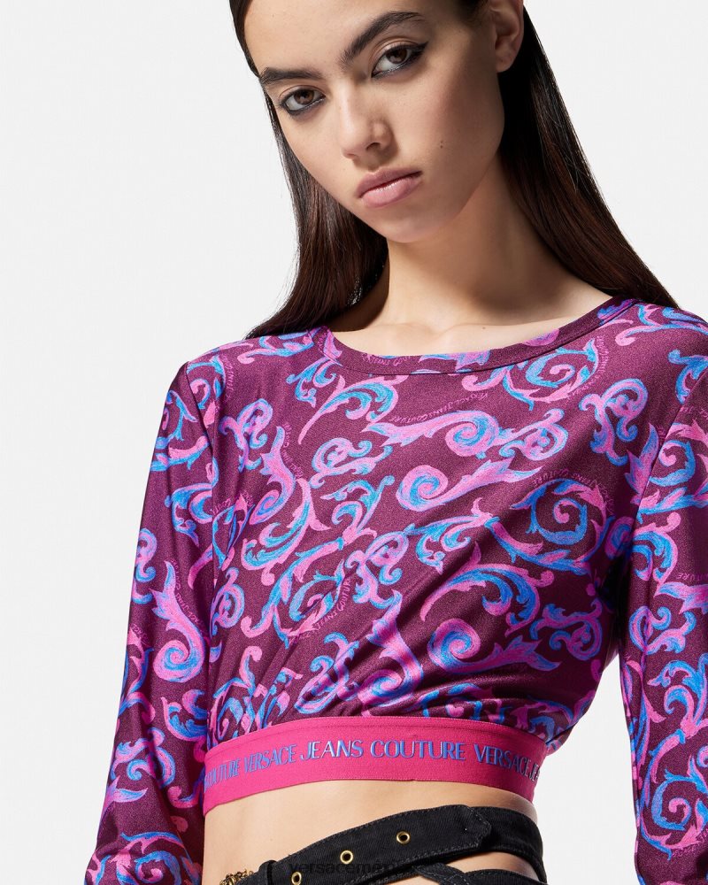 Versace top corto de alta costura con boceto Violeta ropa mujer 84626J2166