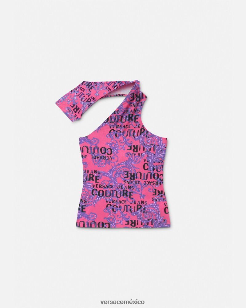 Versace top de un solo hombro con logo de alta costura fucsia ropa mujer 84626J2204