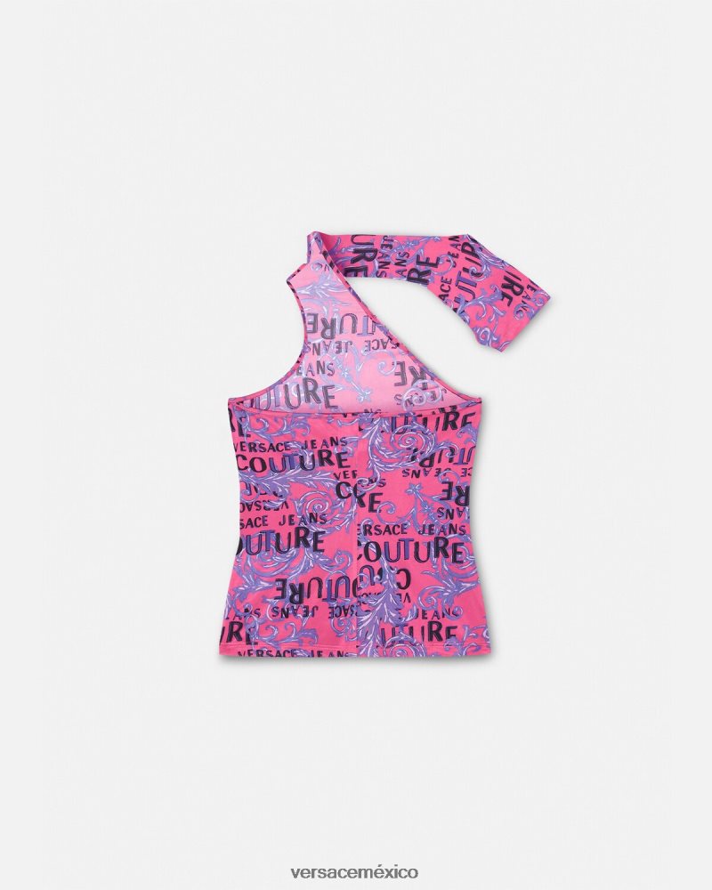 Versace top de un solo hombro con logo de alta costura fucsia ropa mujer 84626J2204