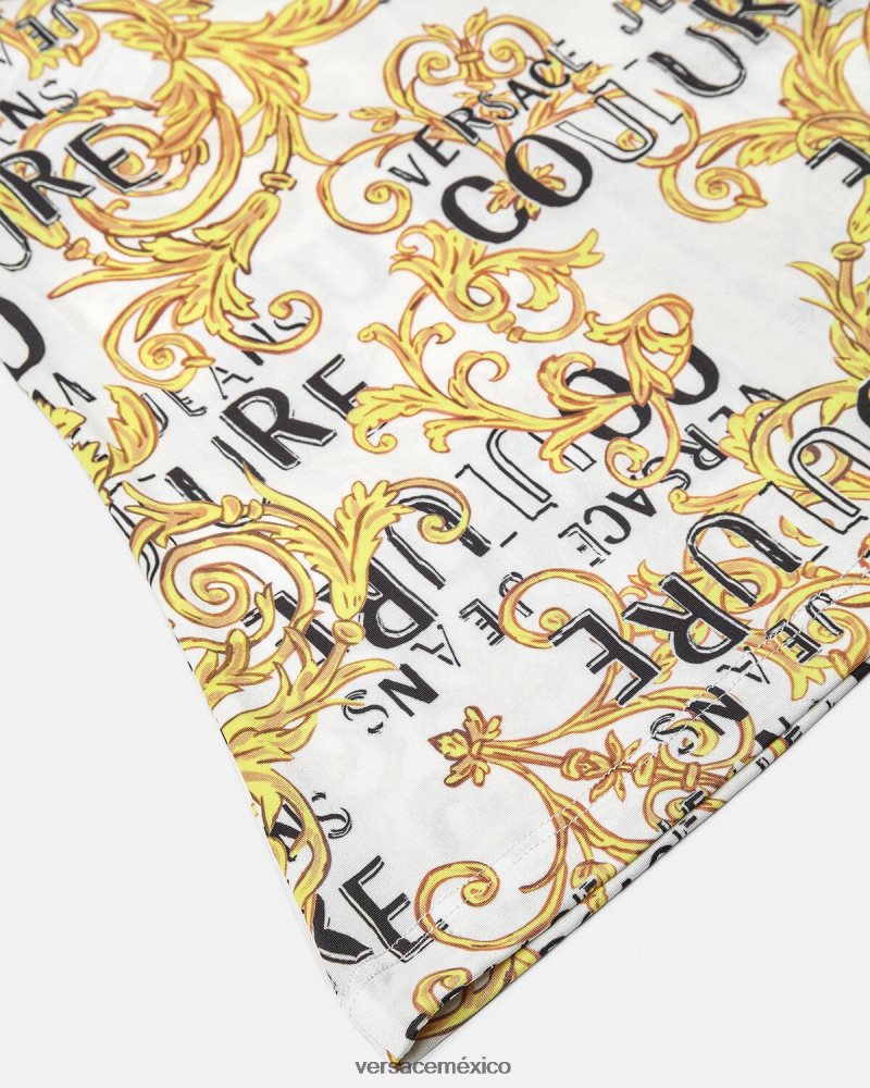 Versace top de un solo hombro con logo de alta costura oro y blanco ropa mujer 84626J2205