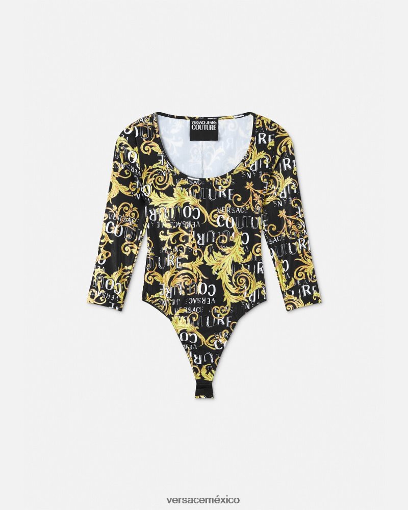 Versace body de alta costura con logo oro negro ropa mujer 84626J2211