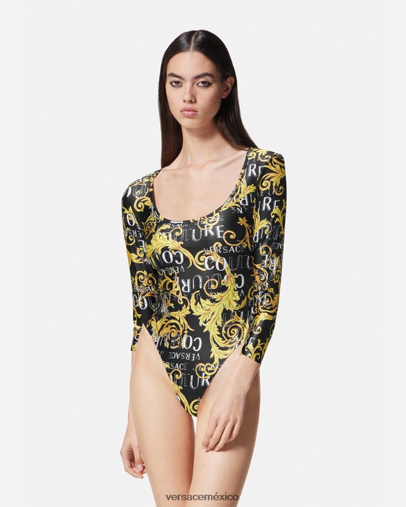 Versace body de alta costura con logo oro negro ropa mujer 84626J2211