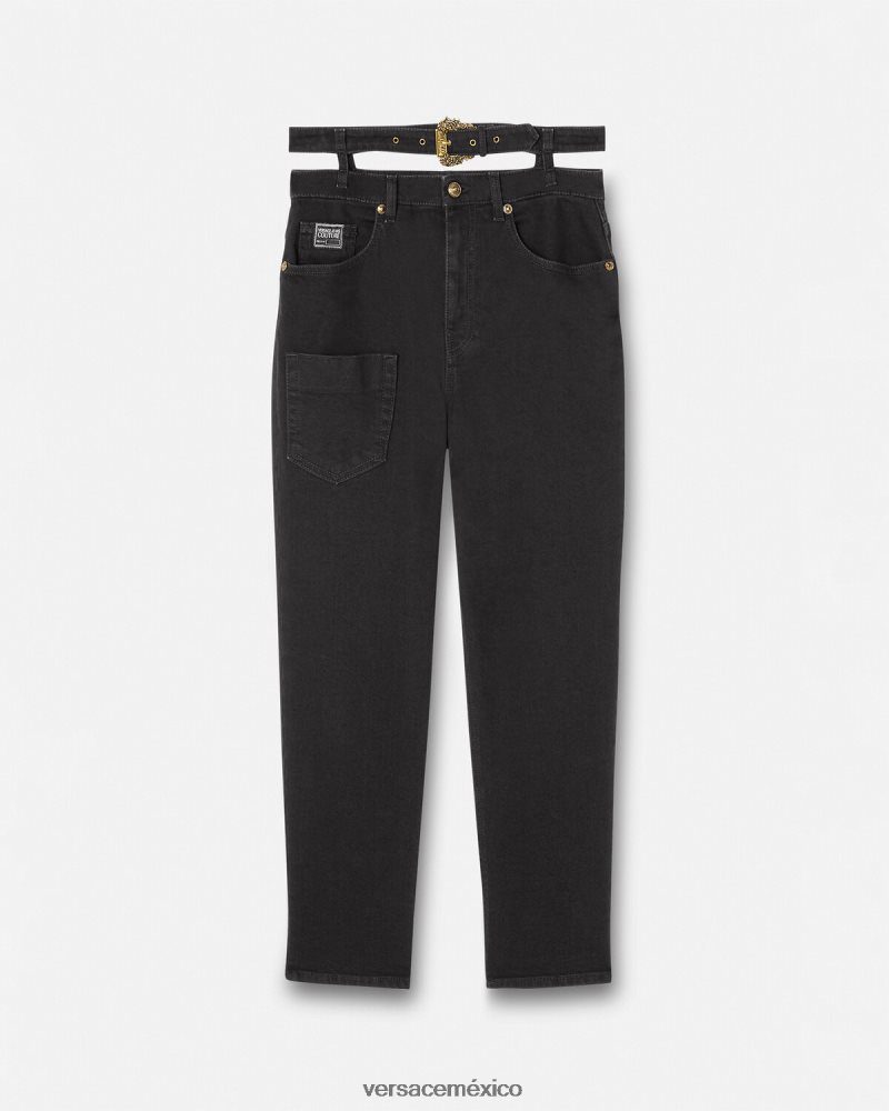 Versace jeans con hebilla barroca negro ropa mujer 84626J2148