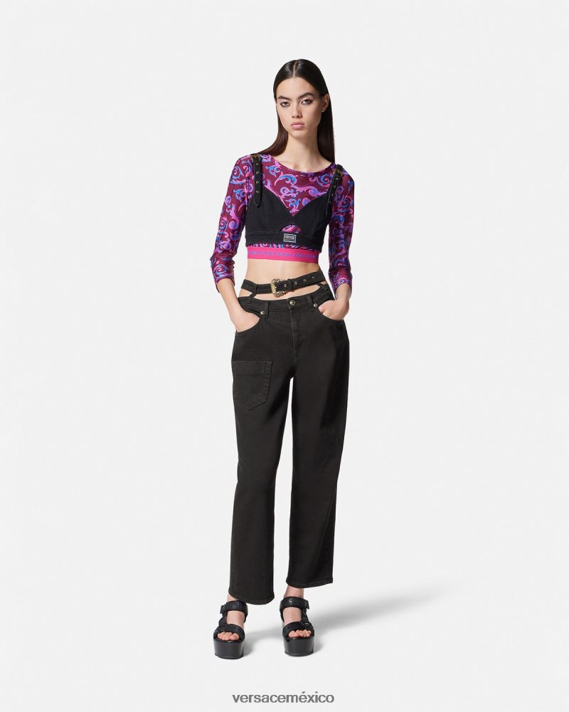 Versace jeans con hebilla barroca negro ropa mujer 84626J2148