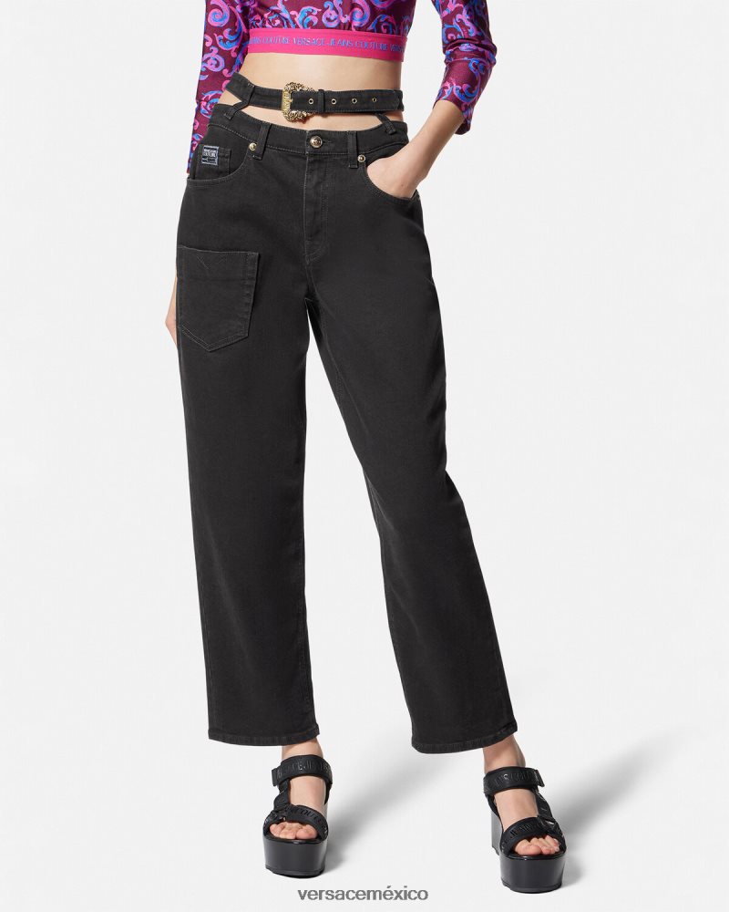 Versace jeans con hebilla barroca negro ropa mujer 84626J2148