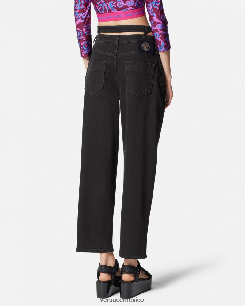 Versace jeans con hebilla barroca negro ropa mujer 84626J2148