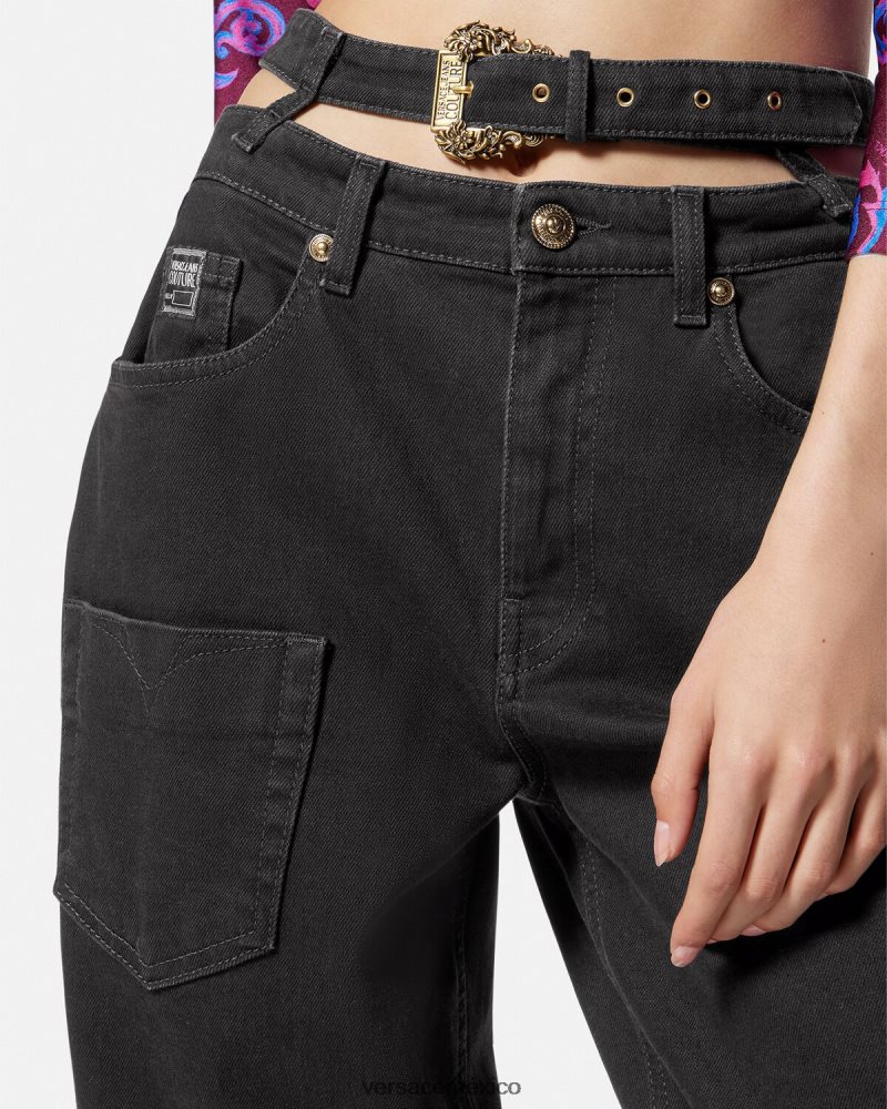 Versace jeans con hebilla barroca negro ropa mujer 84626J2148
