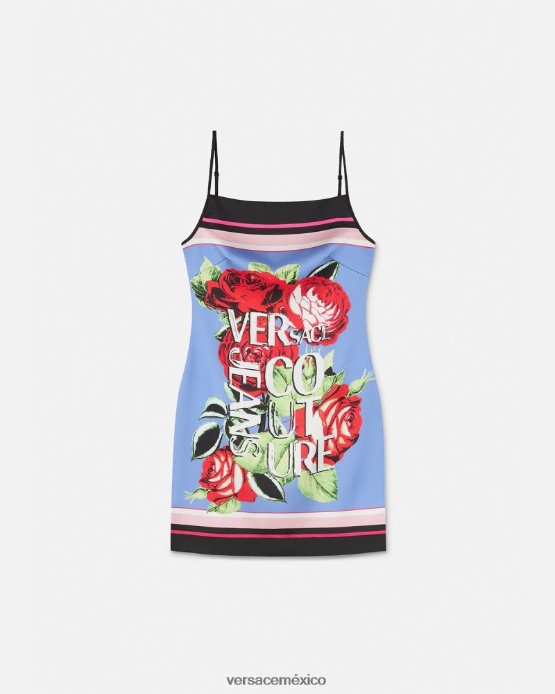 Versace mini vestido de rosas azul claro ropa mujer 84626J2159