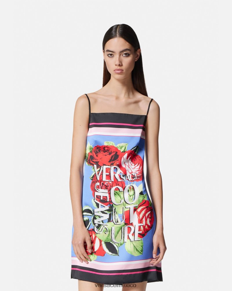 Versace mini vestido de rosas azul claro ropa mujer 84626J2159