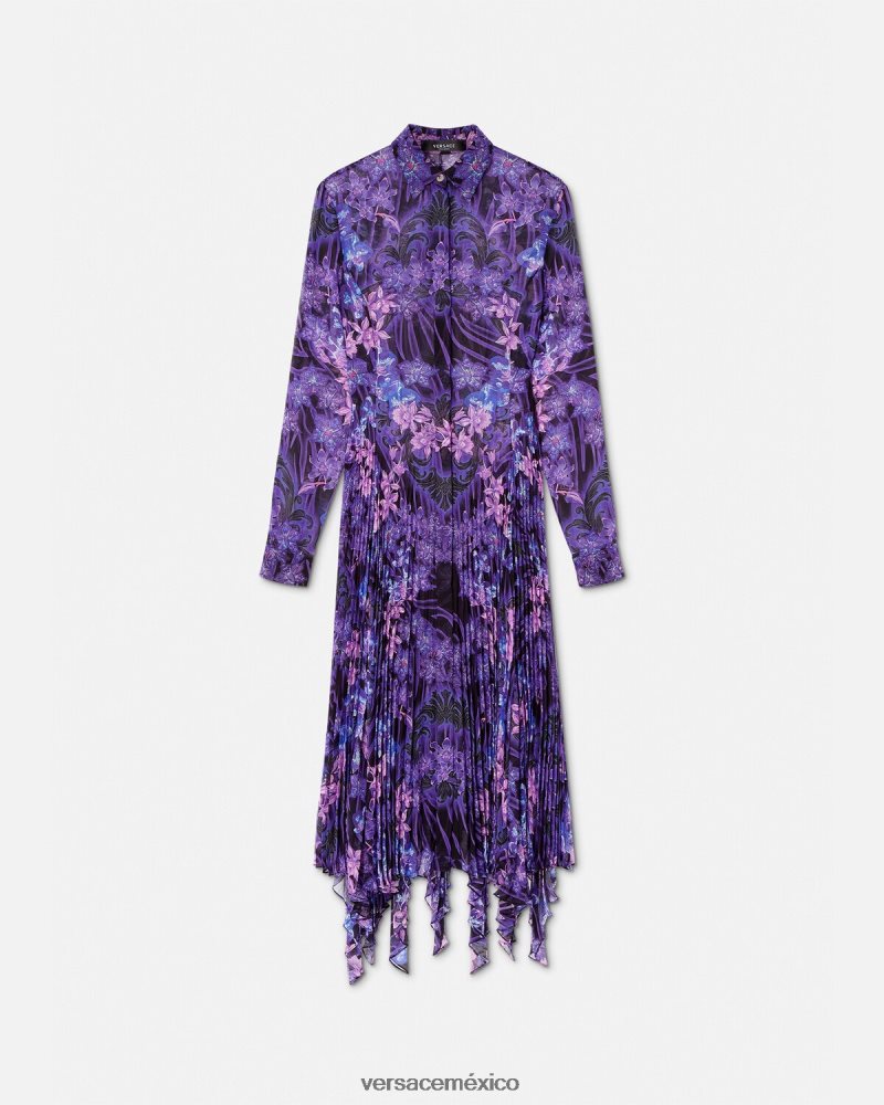 Versace vestido camisero midi con diseño barroco color orquídea violeta y estampado ropa mujer 84626J54