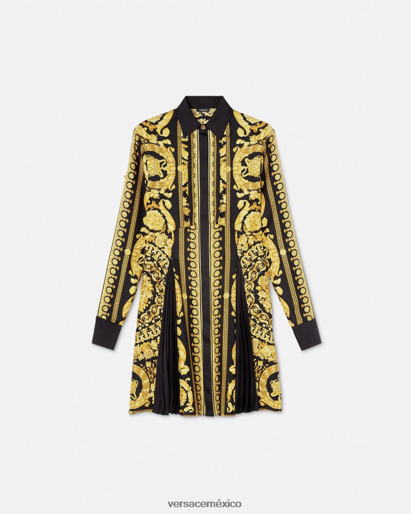 Versace vestido camisero midi de seda barroco imprimir ropa mujer 84626J34