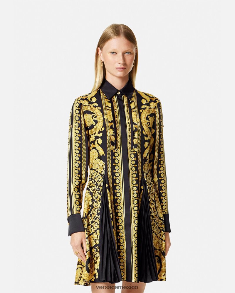 Versace vestido camisero midi de seda barroco imprimir ropa mujer 84626J34